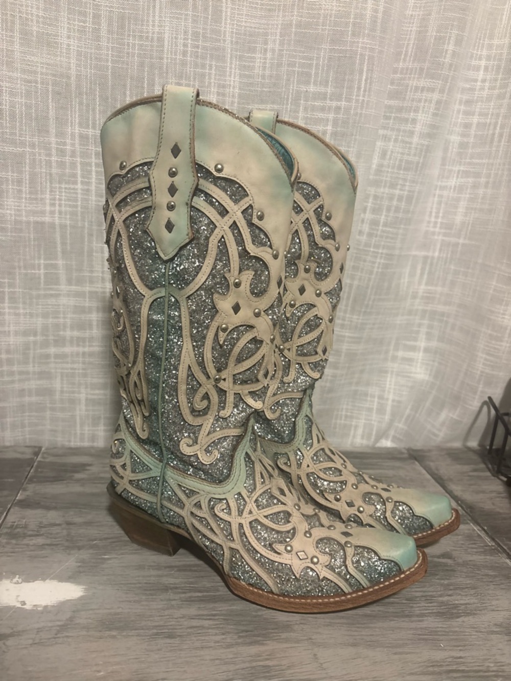 Turquoise Glitter Western Heeled Boots
